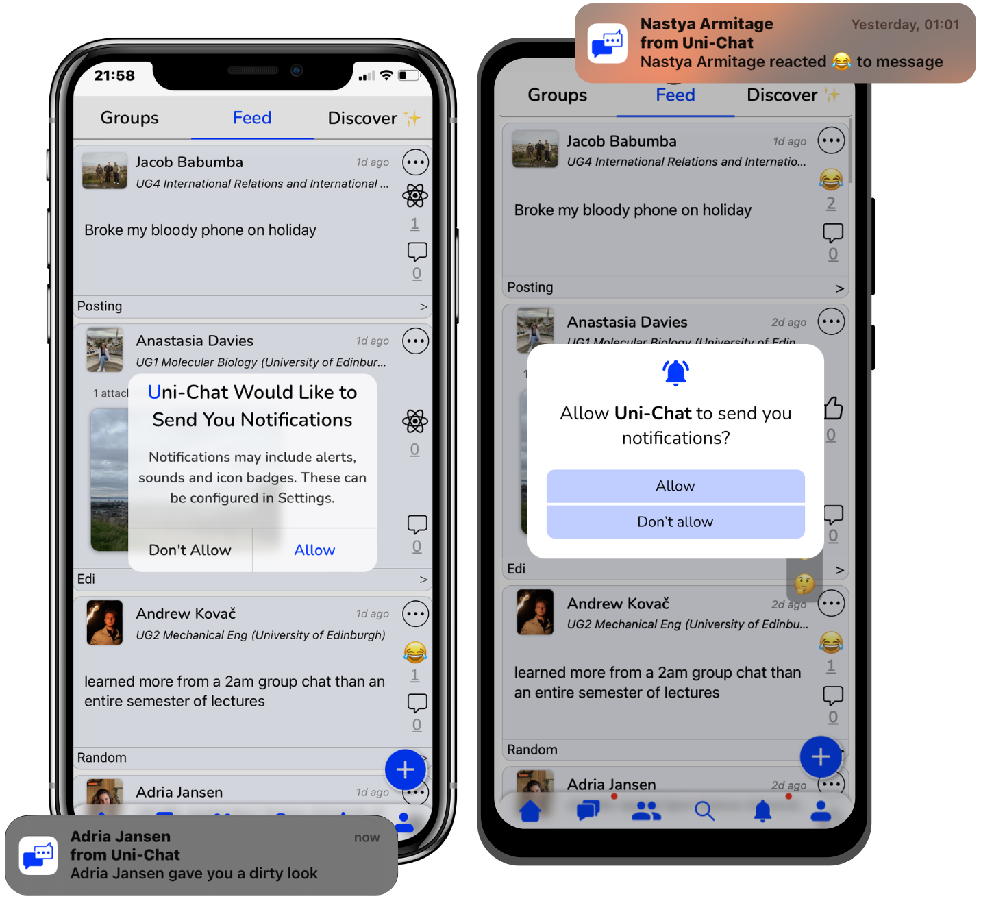 Enable notifications on Uni-Chat to stay updated with what's happening on campus!